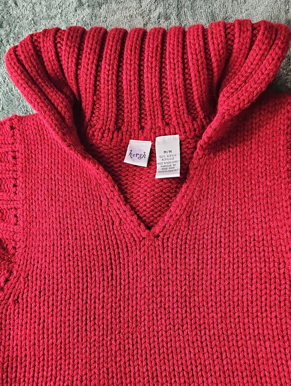 Vintage Sleeveless Hooded Knit Cowl V-Neck Sweater By Kersh - Red, Heavy Knit